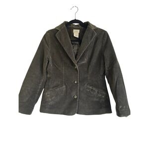 LL Bean Womens Petite 4 Corduroy Blazer Jacket Dark Olive Brown 3-Button 0YR82